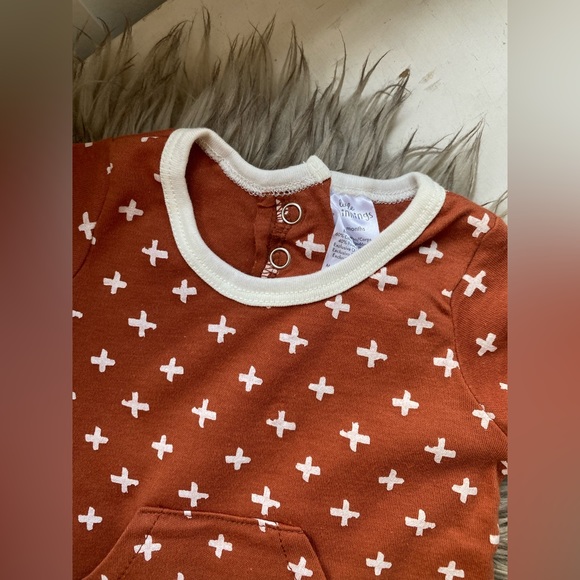 Rust Burnt Orange Baby Onesie Outfit with Modern Swiss Cross Pattern - Picture 4 of 5